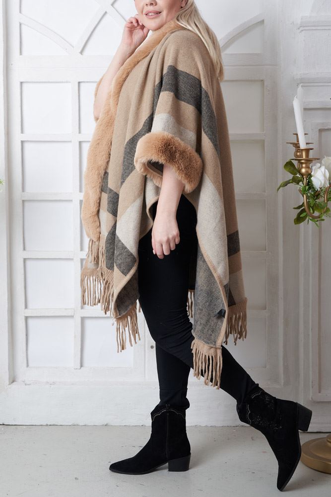 Faux Fur Plaid Poncho