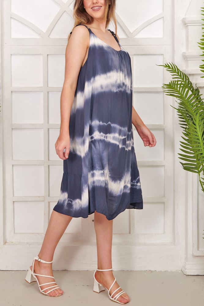 Tie Dye Print Flared Hem Viscose Dress