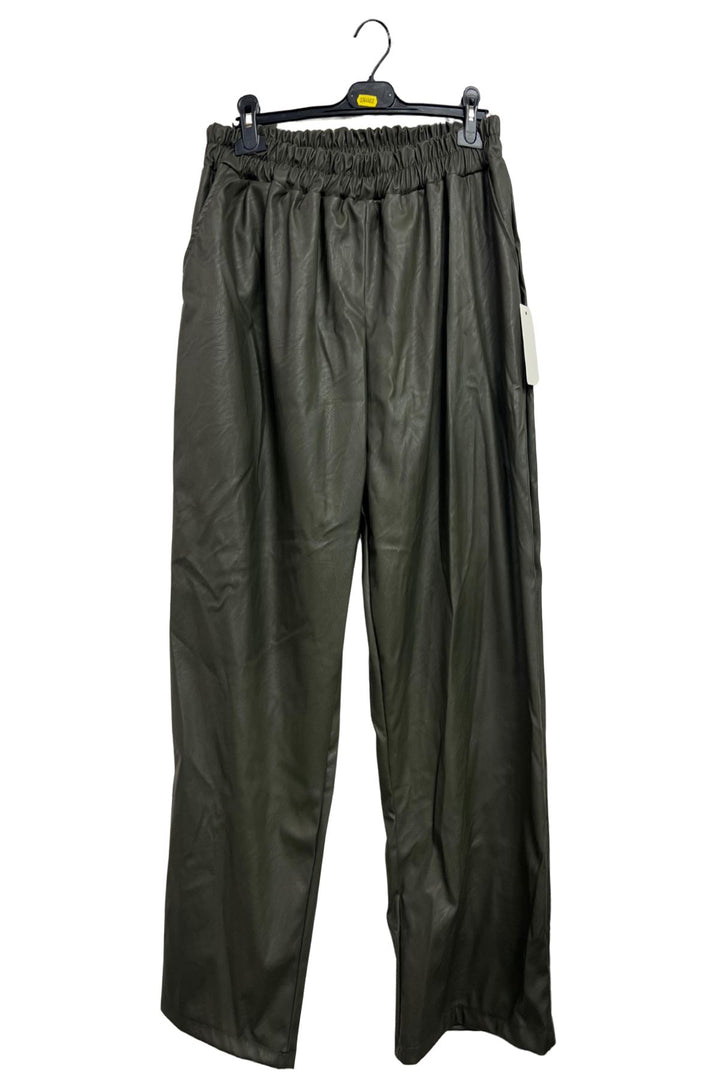 Plain Leather-Look Texture Side Pockets Trousers