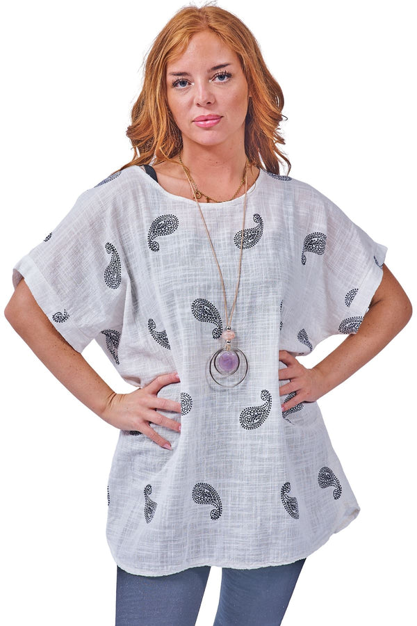 Scattered Different Paisley Print Tunic Cotton Top