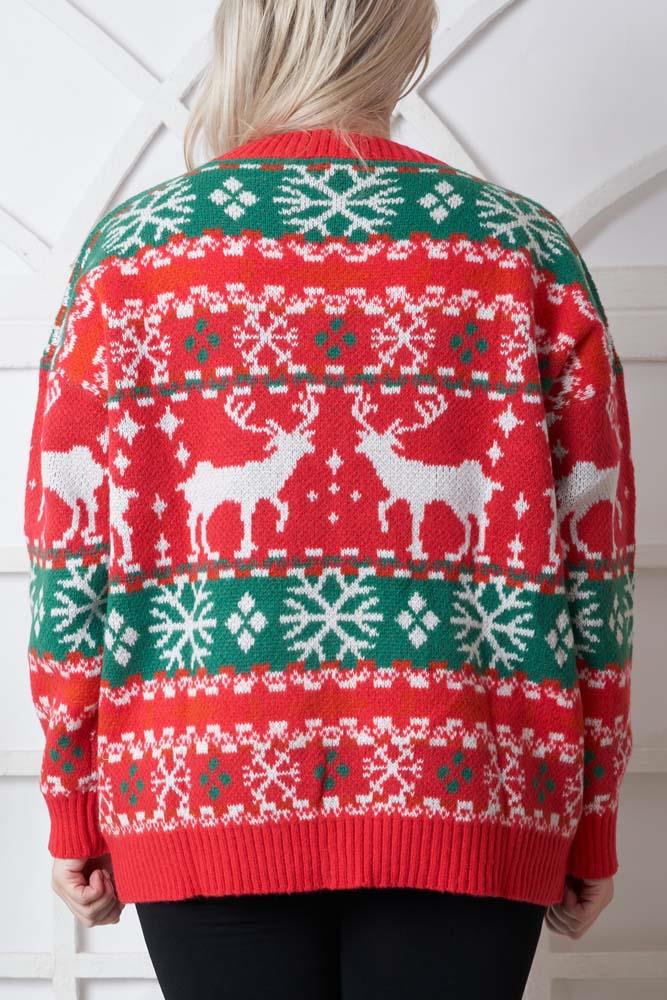 Snowflake Reindeer Pattern Xmas Knitted Jumper