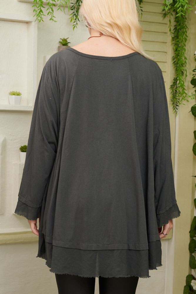 Plain Layered Hem Necklce Cotton Top