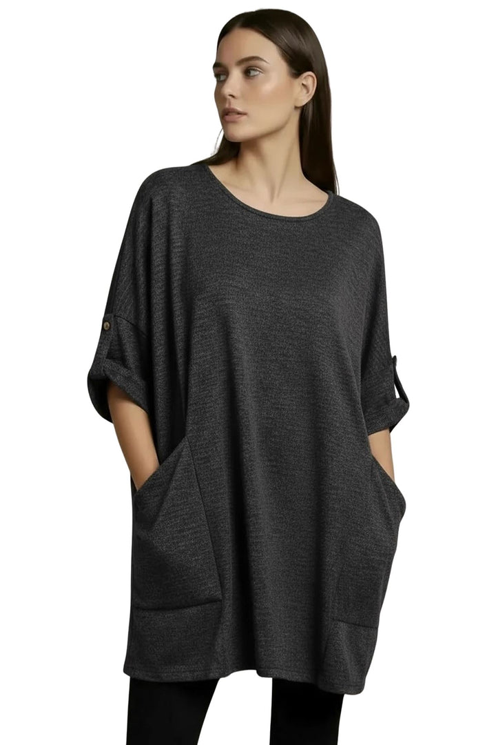 subtle heathered textured draped pockets top
