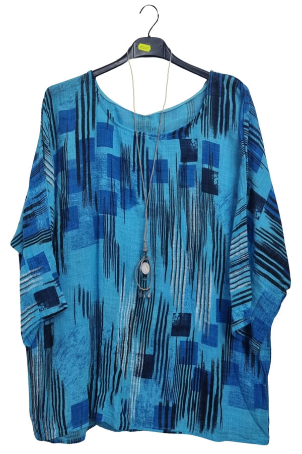 Abstract Print Necklace Oversized Top