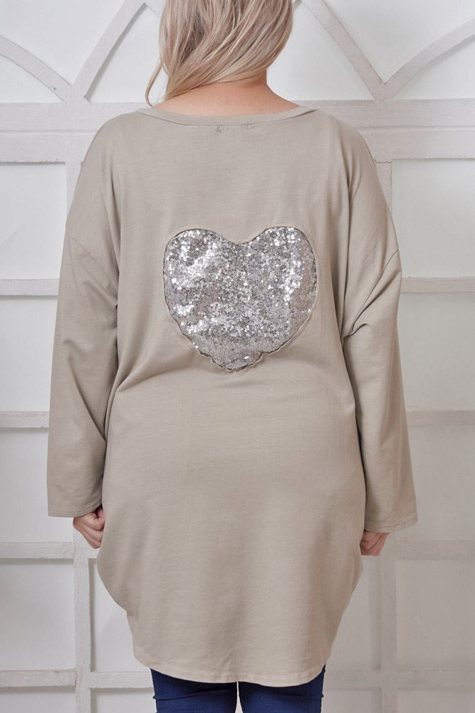 Plain Back Sequin Heart Motif Cotton Top