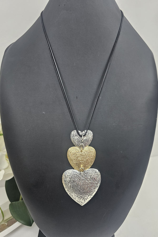 Suede Triple Heart 2 Tones Necklace