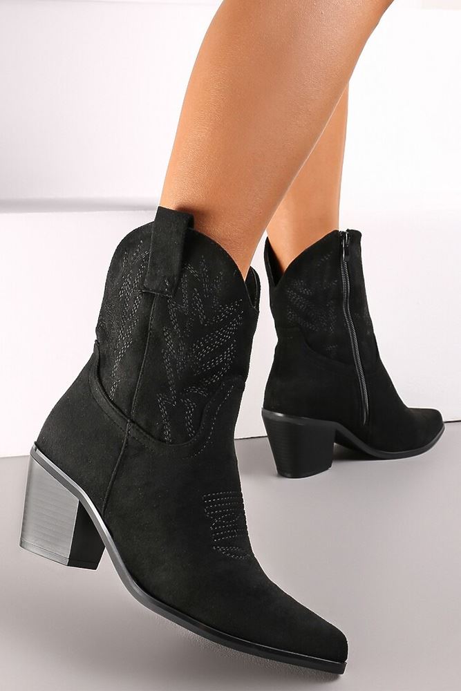 Embroidered Cowgirl Zip Chunky Heel Ankle Boot