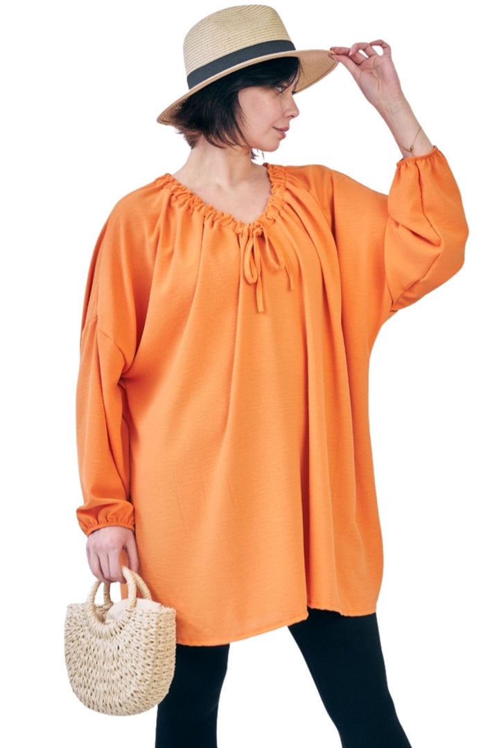 Plain Oversized Drawstring Neckline Top