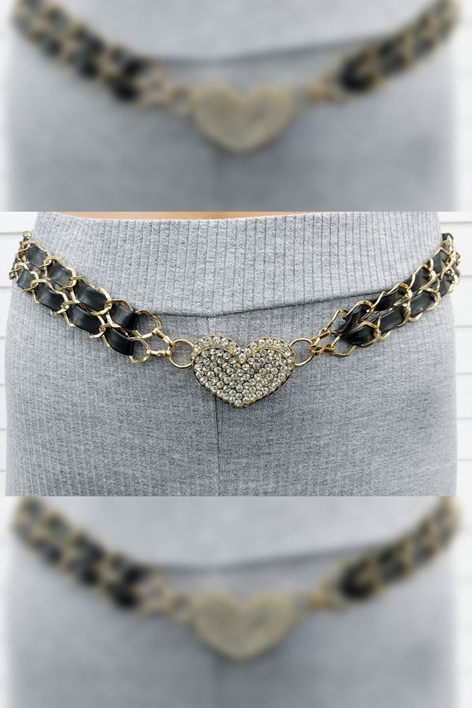 Diamante Heart Gold Chain Belt