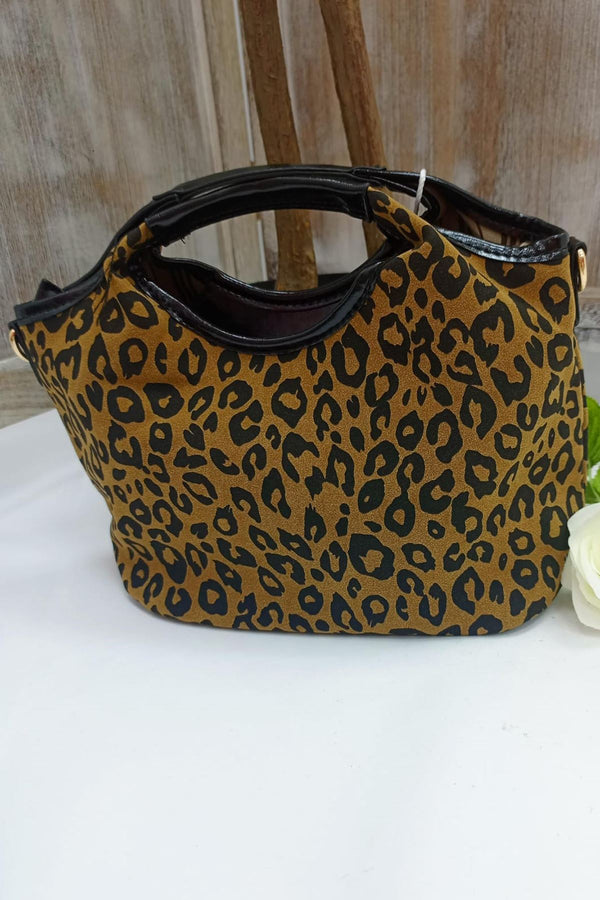 Leopard Print Glossy Top Handle Bag