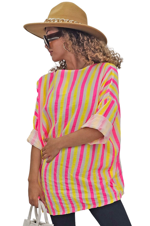 Vertical Stripes Print Tunic Cotton Top