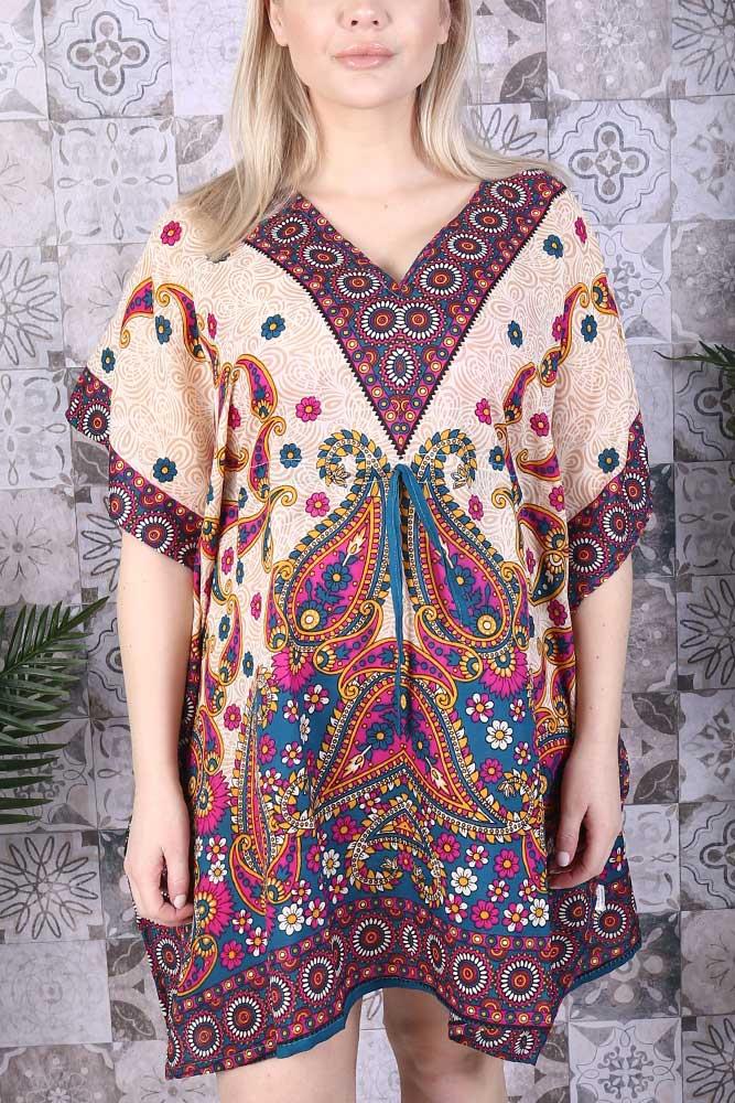 Paisley Flower Print Polyester Kaftan