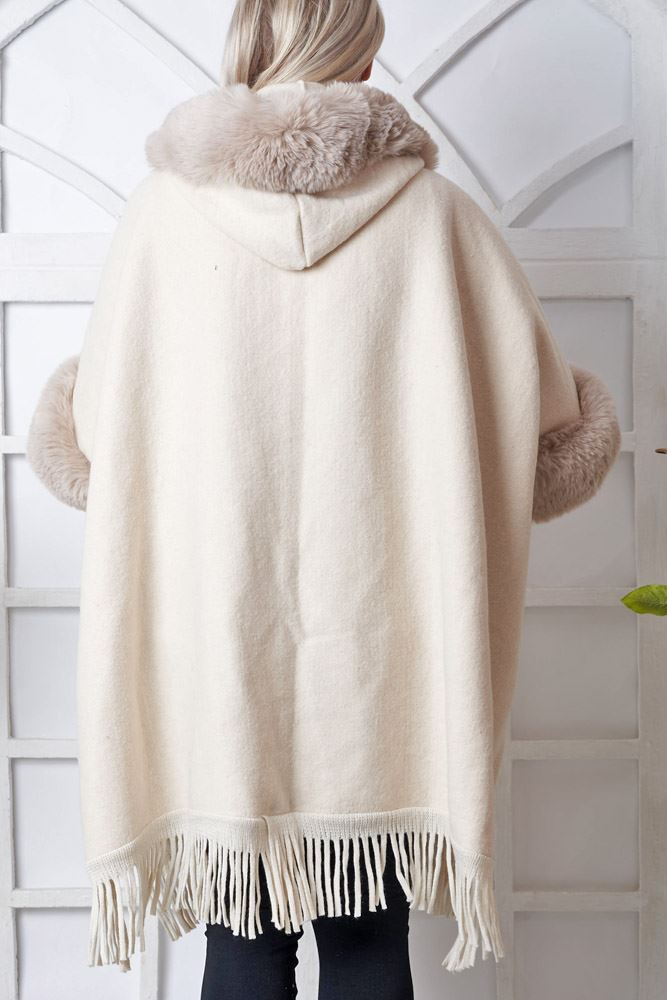 Plain Faux Fur Tassel Hem Cardigan
