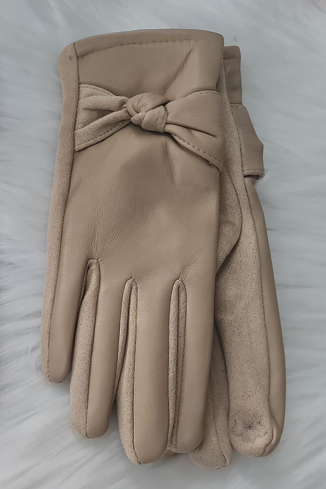 Plain Bow Detail Soft Feel Gloves