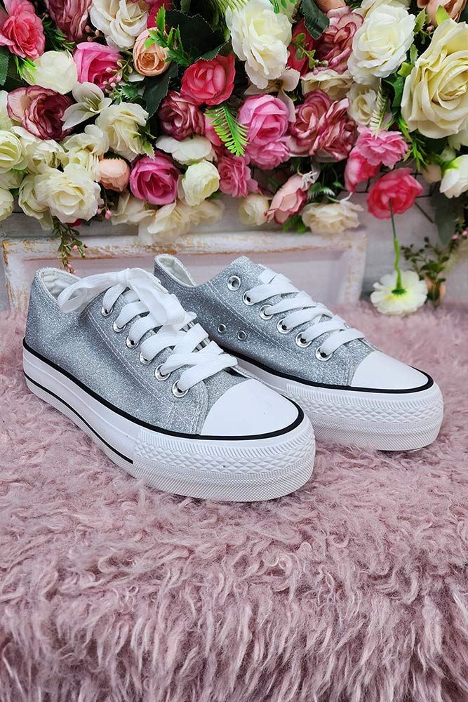 Glitter Lace Up Canvas Sneakers