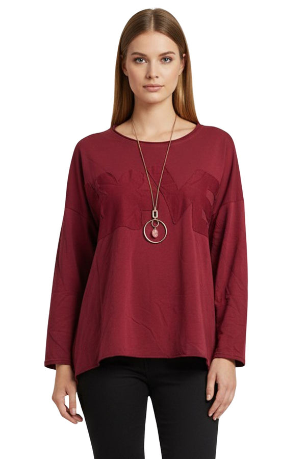 Love Applique Texture Drop Shoulder Tunic Cotton Top