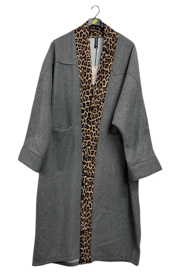 Leopard Print Edges Straight Hemline Coat