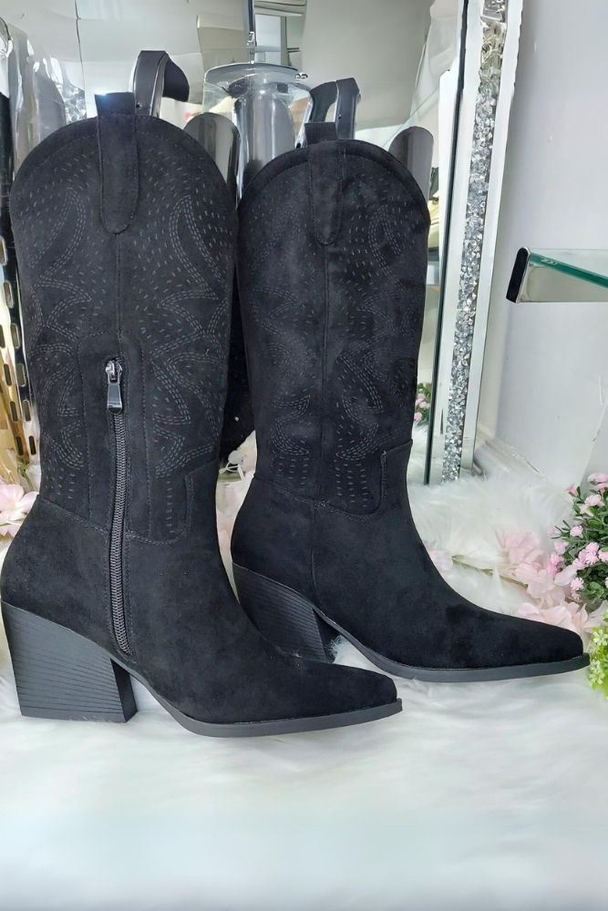 Cowgril Embroidered Knee Heel Boot