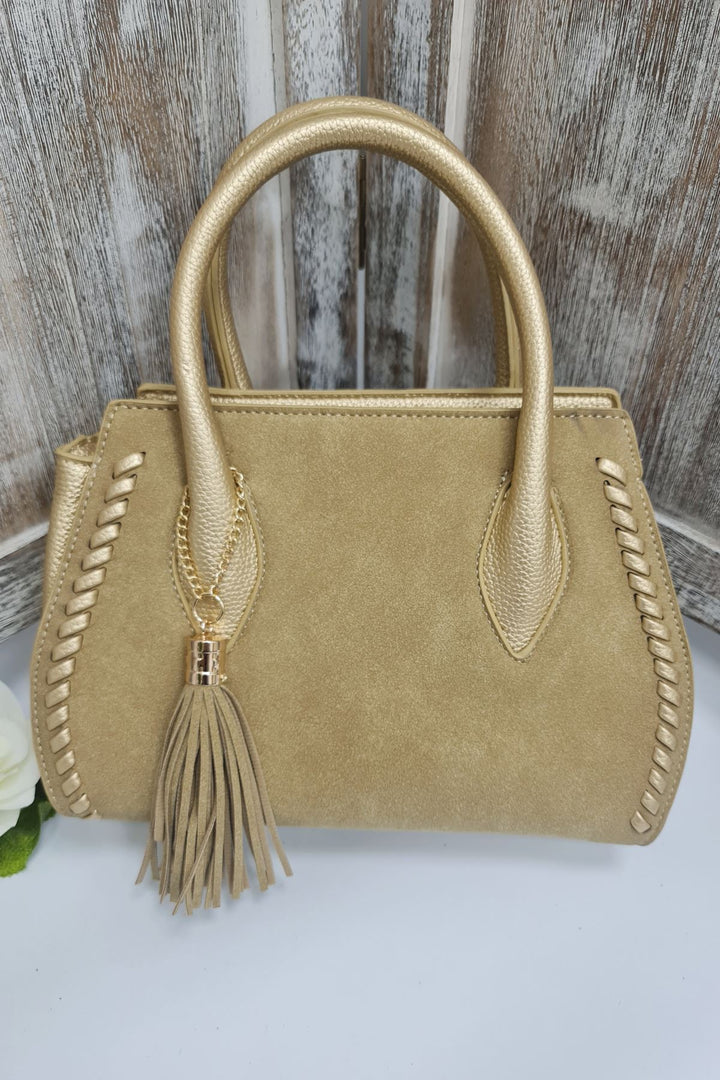 Tassel Charm Two Handle Shoulder Bag
