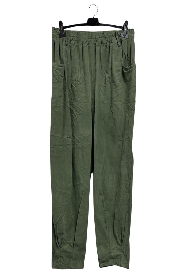Plain Elasticated Waistband Front Two Pockets Cotton Trousers