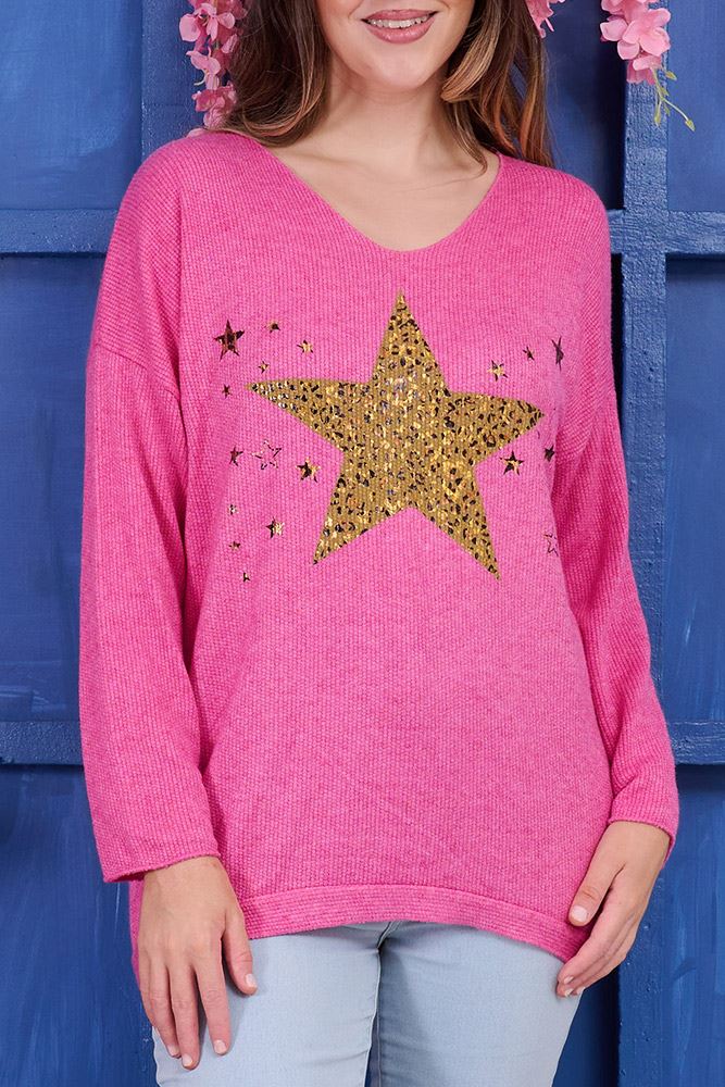 Leopard Star Pattern Knit Viscose Top