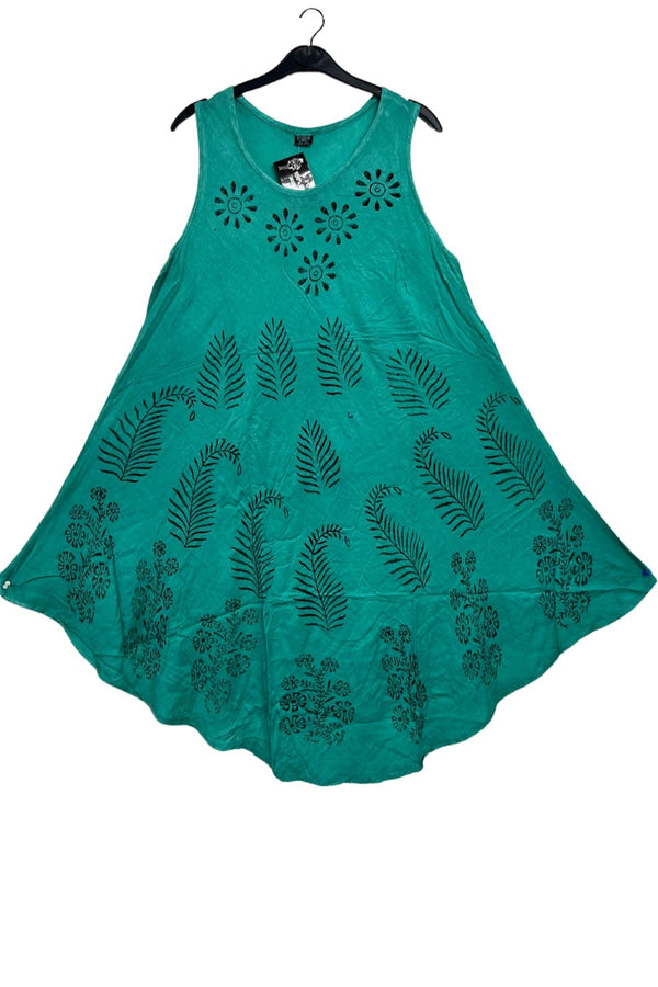Floral Stencil-Style Block Print Umbrella Style Dress
