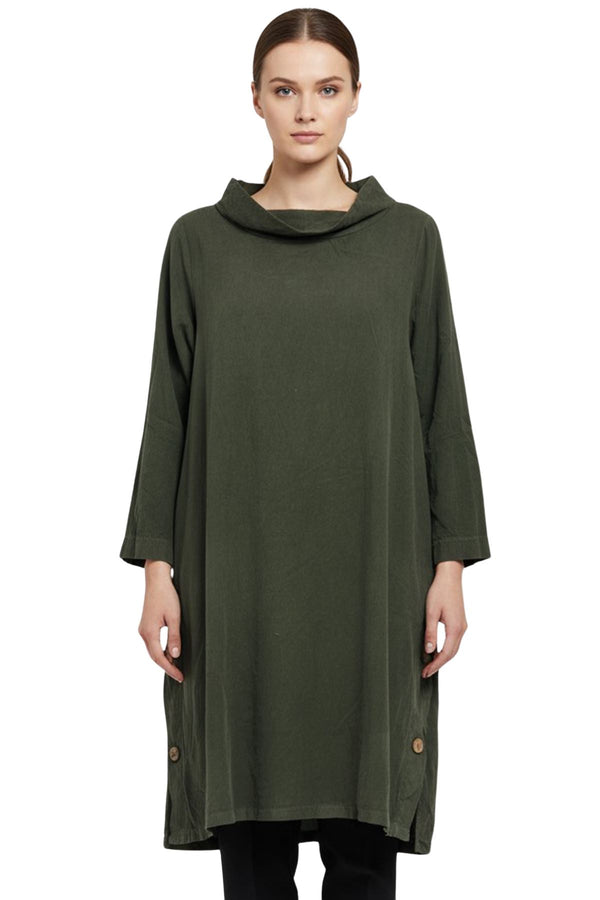 Plain Side Two Pockets Slit Hem Cotton Top