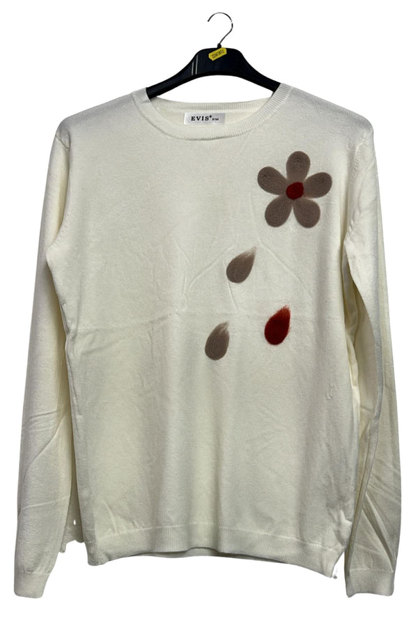 Floral Accent Scattered Petal Print Soft Feel Jumper