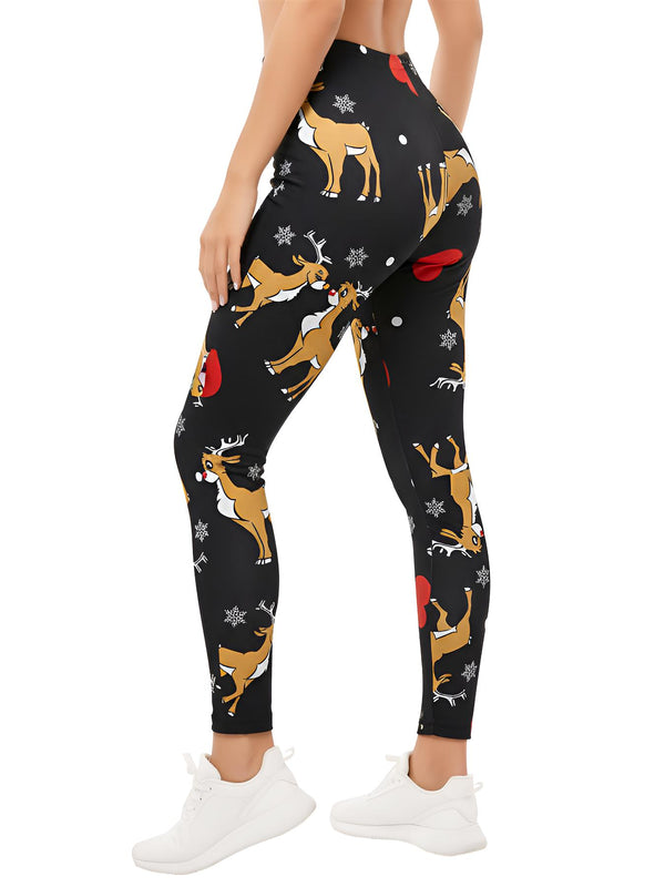 Kissing Reindeer Print Xmas Legging
