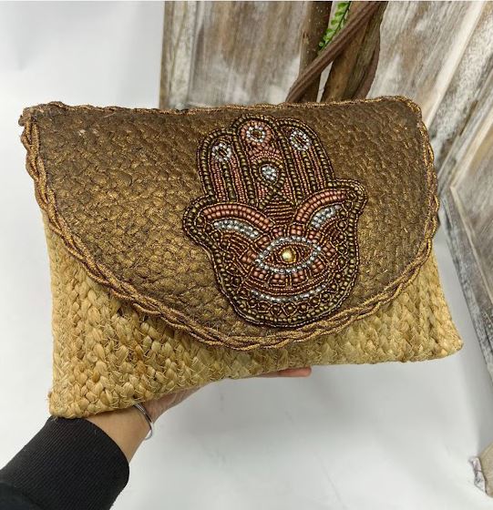 Beaded Straw Clutch Sholder Bag