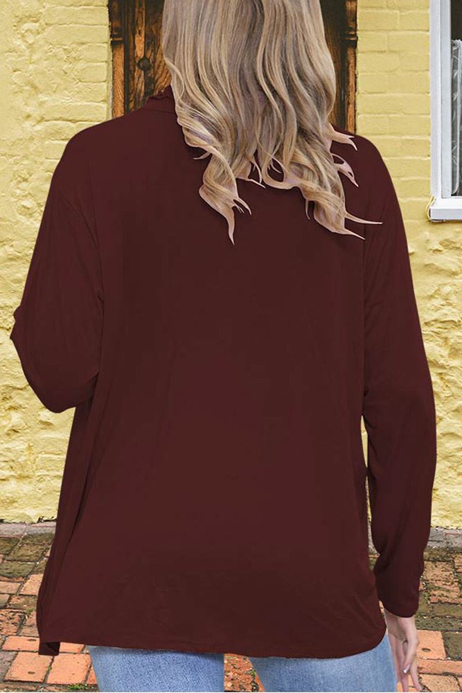 Plain Ruched Frill Roll Neck Tunic Viscose Top