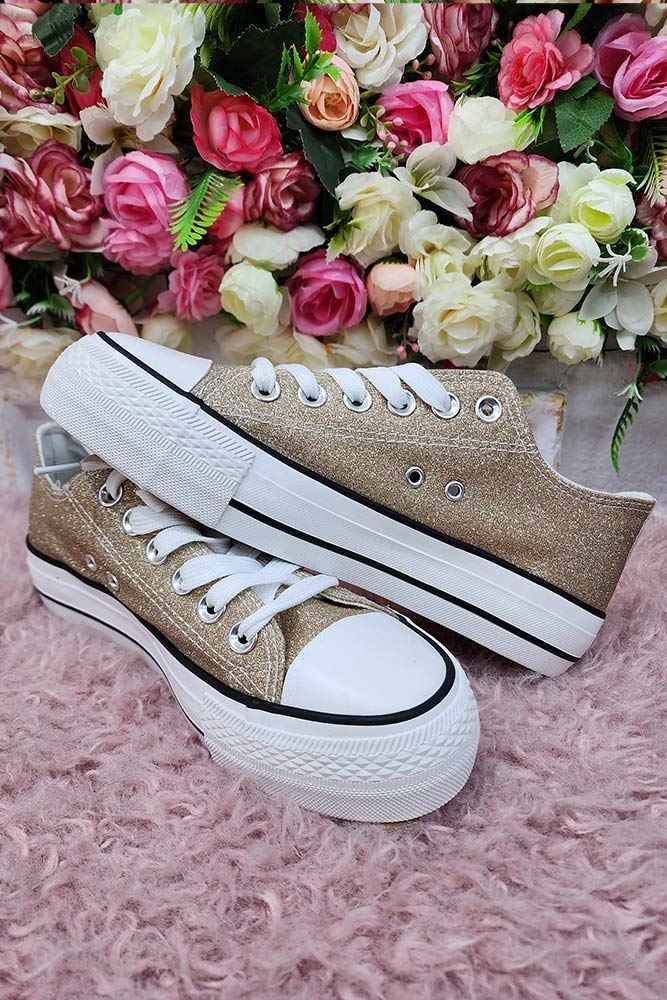 Glitter Lace Up Canvas Sneakers