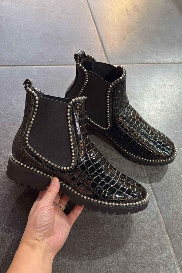 Studded Trim Chunky Sole Slip On Ankle Shoes
