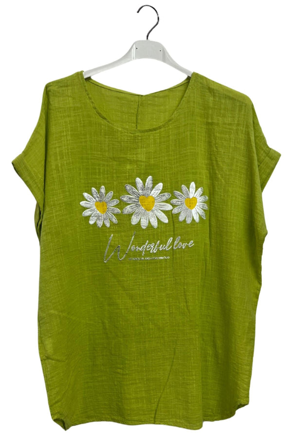 Daisy Flower Print Tunic Cotton Top
