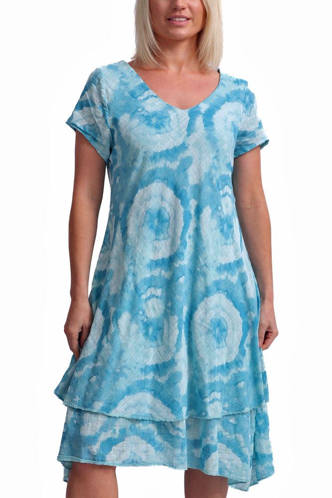 Tie Dye Print Layered Hem Cotton Dress
