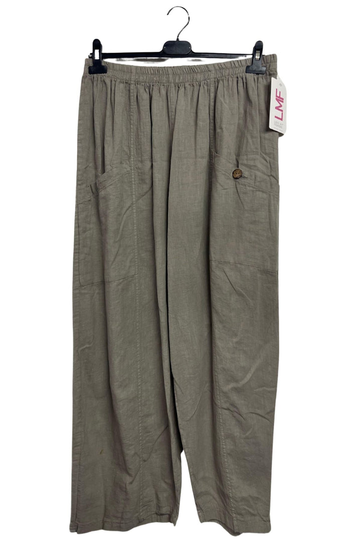 Plain Two Front Pockets Wide Leg Linen Trousers