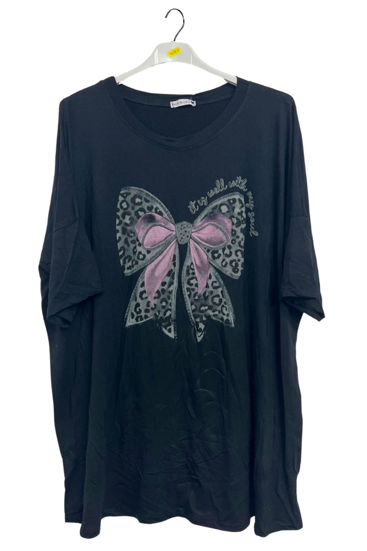 Leopard Bow Print Oversized Top