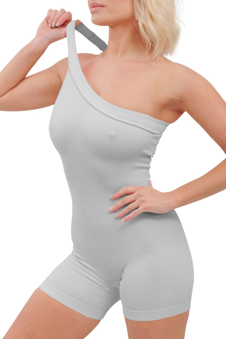 Special Price Plain One Shoulder Seamless Ribbed Nylon Jumpsuit