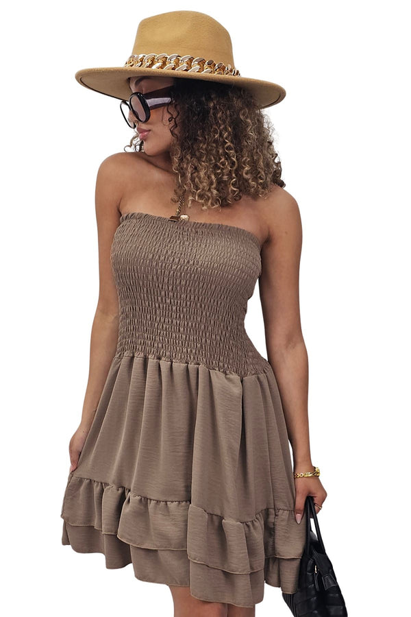 Plain Bandeau Shirred Playsuit