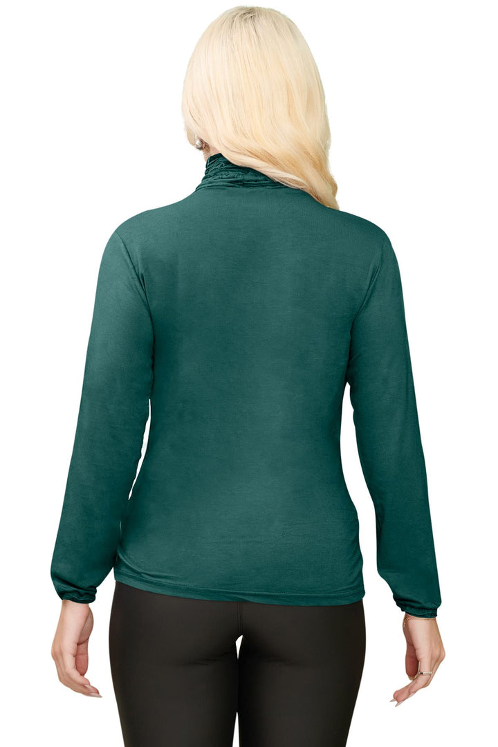 Special Price Plain Ruched Frill Roll Neck Tunic Viscose Top
