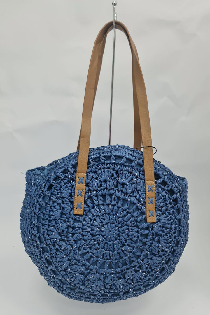 Round Straw Two Handle Shoulder Bag