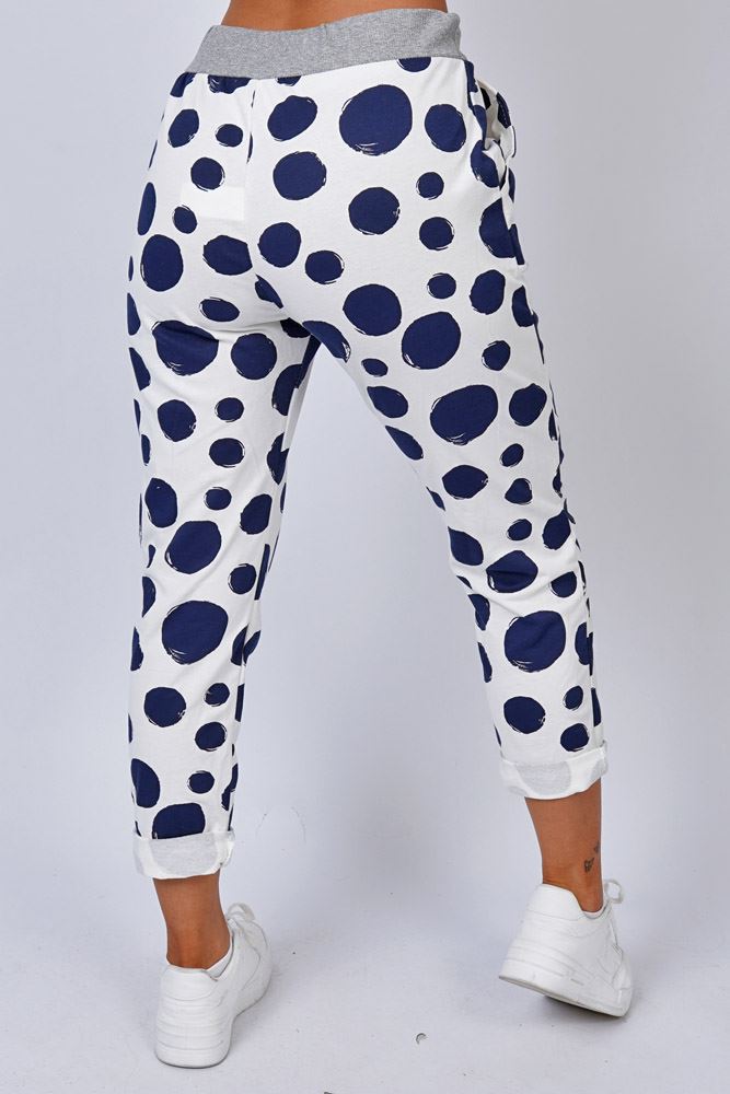 Polka Dot Print Pockets Cotton Trousers