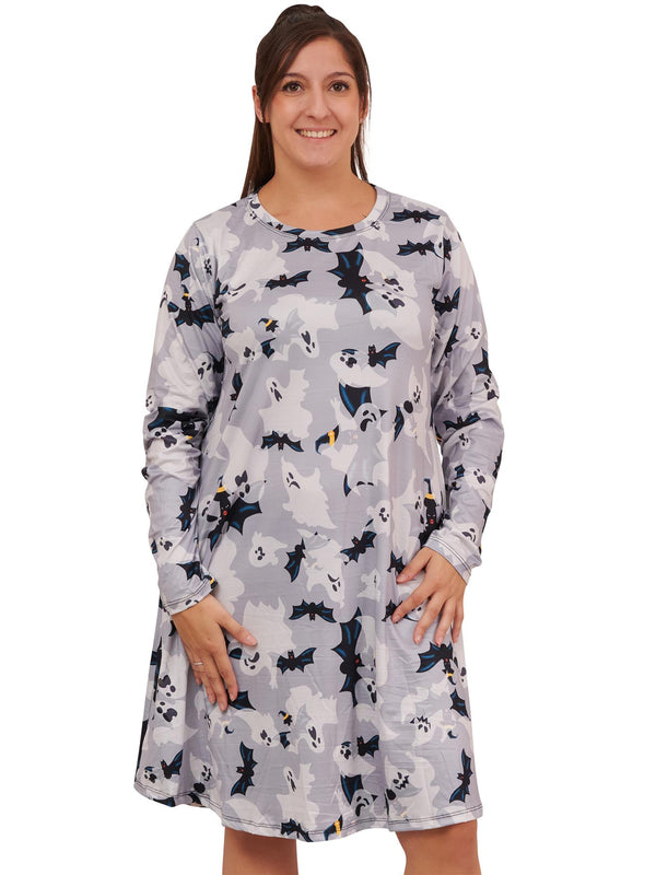 Witch Bats Grey Print Halloween Dress