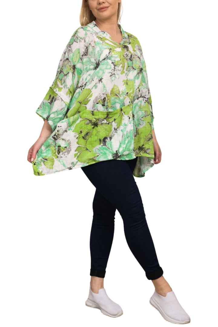 All-Over Floral Print Neck Button Top