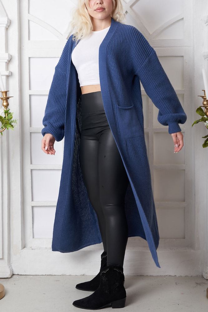 Plain Rib Knit Longline Cardigan