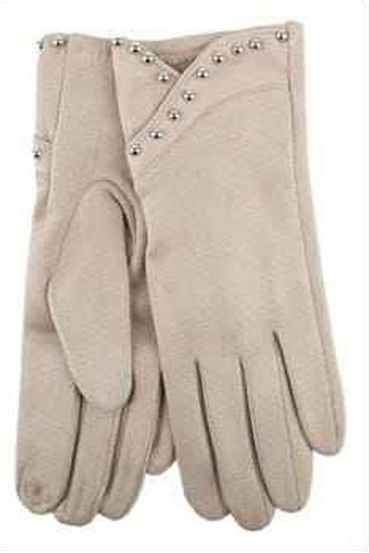 Studded Detail Faux Suede Gloves