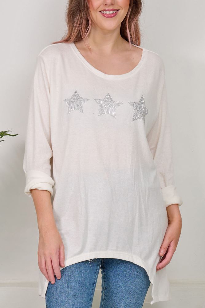Diamante Star Motif Cutout Hem Viscose Top