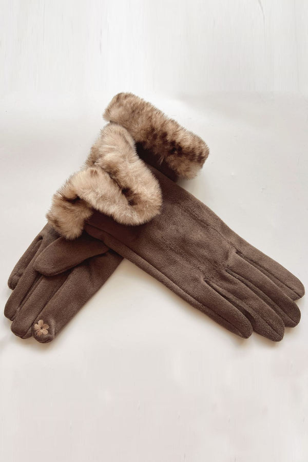 Faux Fur Cuff Suede Gloves