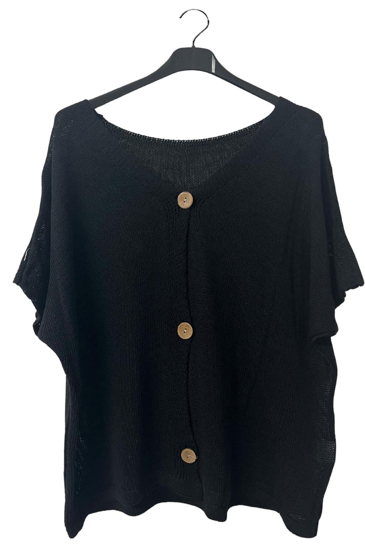 Plain Three-Button Closure Knit Cotton Top