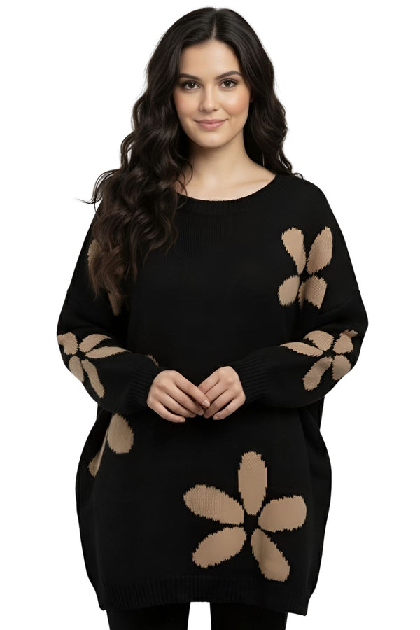 Floral Print Knitted Tunic Jumper